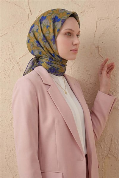 Soft Eşarp Floral Line Yeşil 90x90