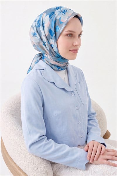 Soft Eşarp Flower Gök Mavi