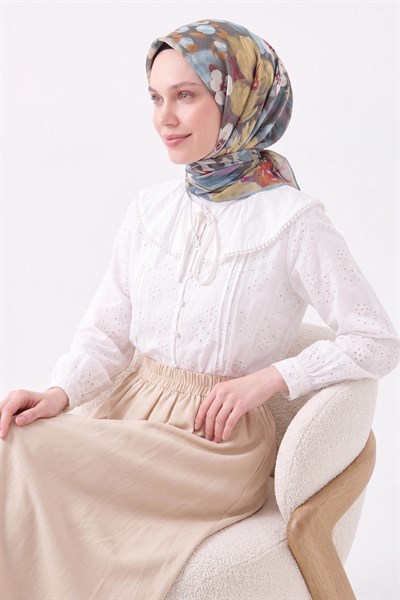 Soft Eşarp Flower Koyu Gri