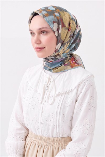 Soft Eşarp Flower Koyu Gri