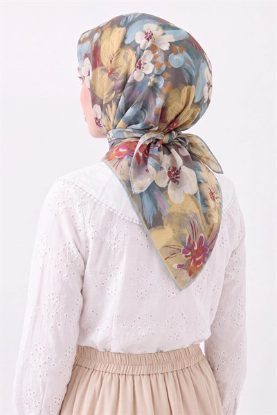 Soft Eşarp Flower Koyu Gri