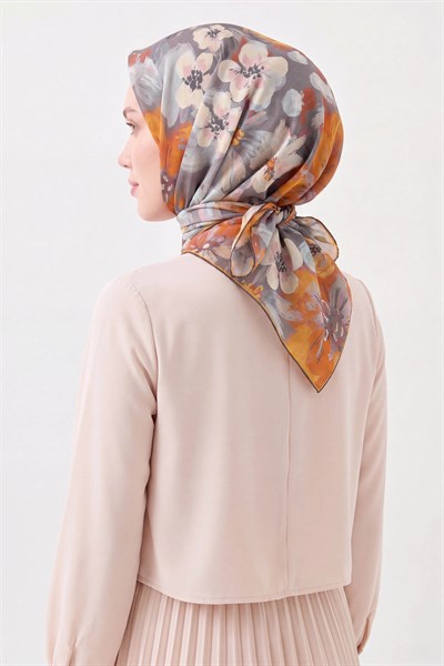 Soft Eşarp Flower Koyu Turuncu
