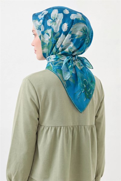 Soft Eşarp Flower Petrol Mavisi