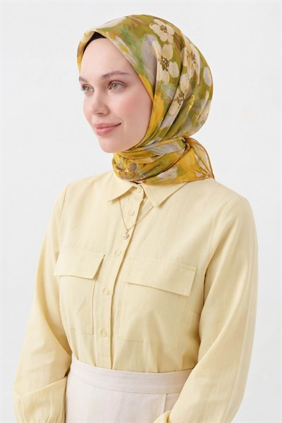 Soft Eşarp Flower Yağ Yeşili