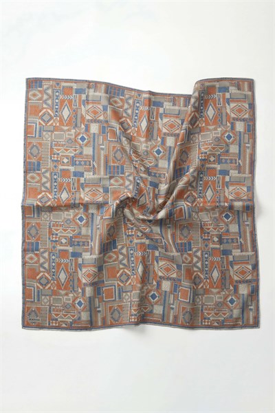 Soft Eşarp Geometrik Desen Açık Gri 90x90