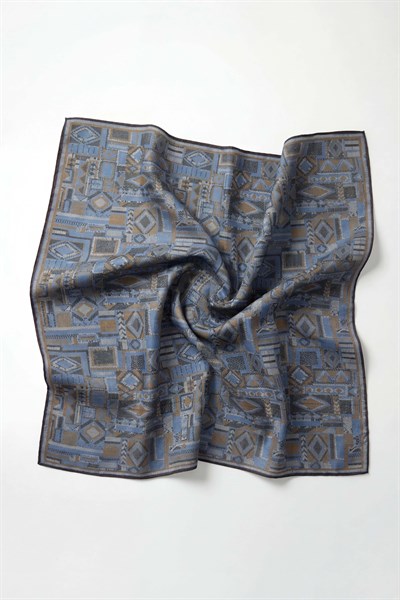 Soft Eşarp Geometrik Desen İndigo 90x90