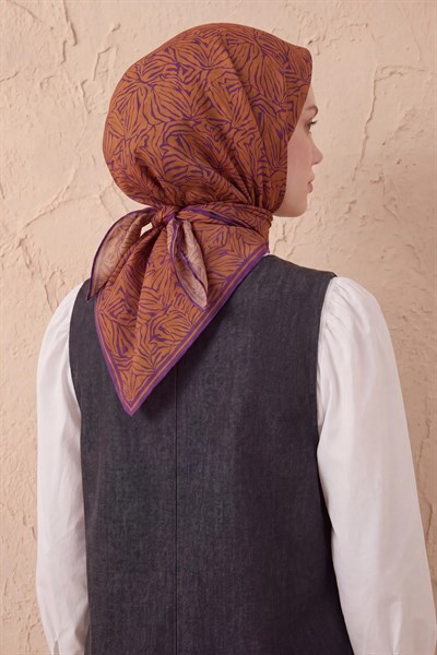 Soft Eşarp Lina Flora Taba 90x90
