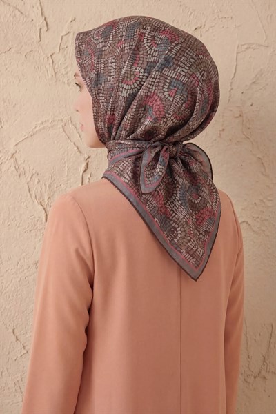 Soft Eşarp Melodi Desen Kahverengi 90x90