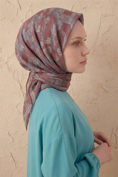 Soft Eşarp Melodi Desen Kırmızı Gri 90x90