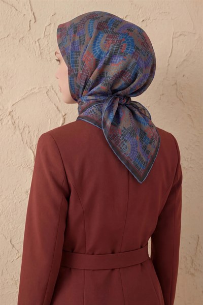 Soft Eşarp Melodi Desen Mavi 90x90