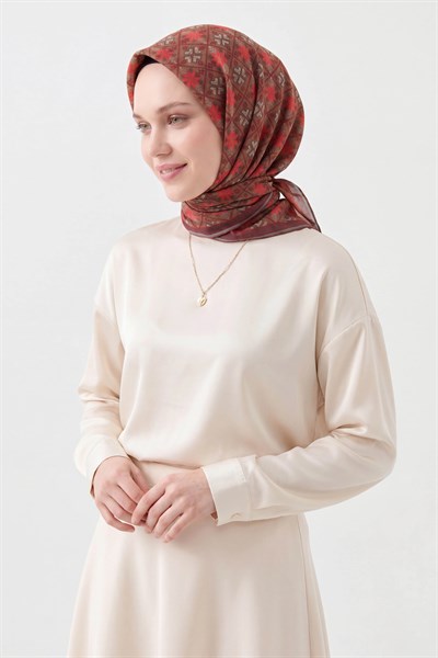 Soft Eşarp Minimal Motif Kahverengi