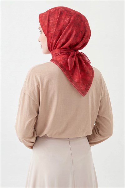 Soft Eşarp Minimal Motif Kırmızı