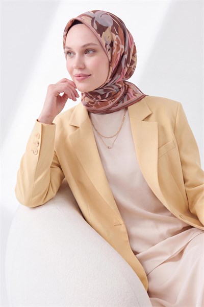 Soft Eşarp Painterly Floral Çikolata Kahve