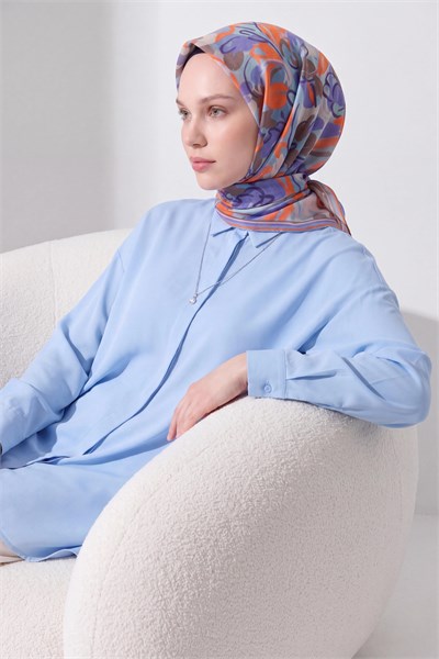 Soft Eşarp Painterly Floral Gök Mavi