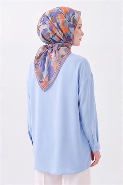 Soft Eşarp Painterly Floral Gök Mavi