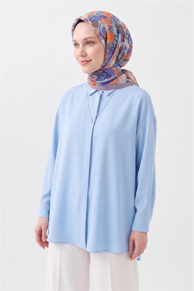 Soft Eşarp Painterly Floral Gök Mavi