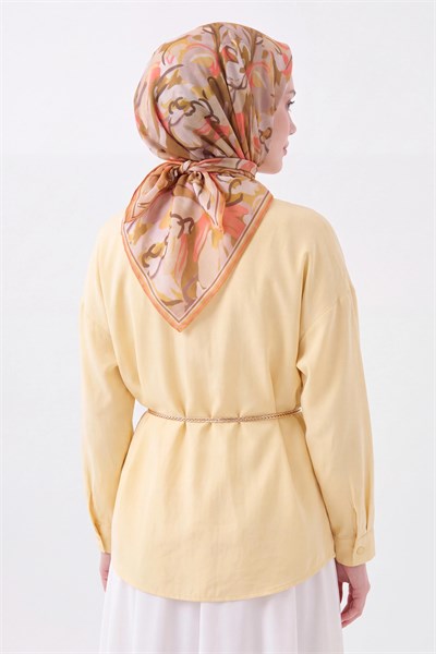 Soft Eşarp Painterly Floral Koyu Hardal