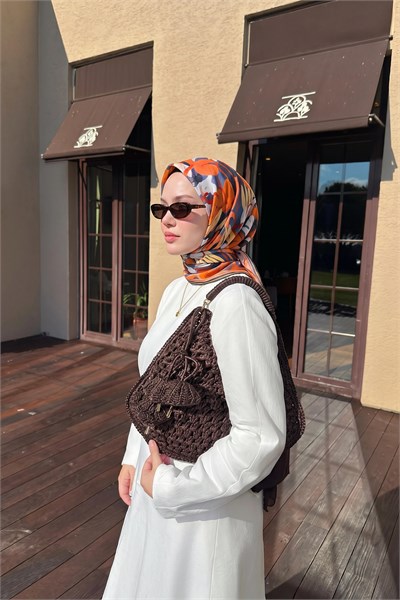 Soft Eşarp Painterly Floral Koyu İndigo