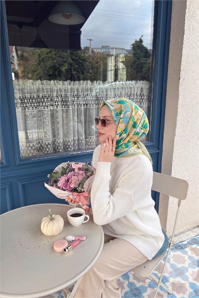Soft Eşarp Painterly Floral Yeşil