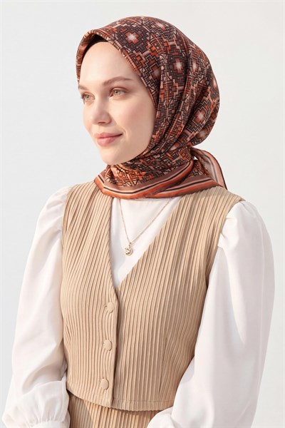 Soft Eşarp Pixel Ethnic Kahverengi