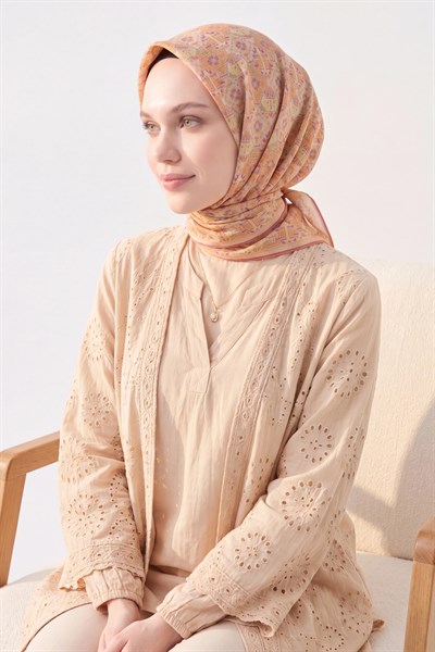 Soft Eşarp Pixel Ethnic Koyu Turuncu