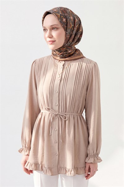 Soft Eşarp Pixel Ethnic Koyu Vizon