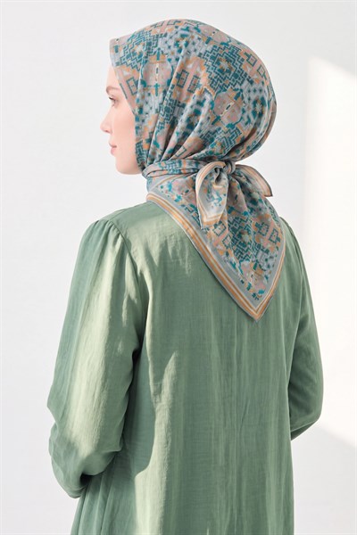 Soft Eşarp Pixel Ethnic Su Yeşili