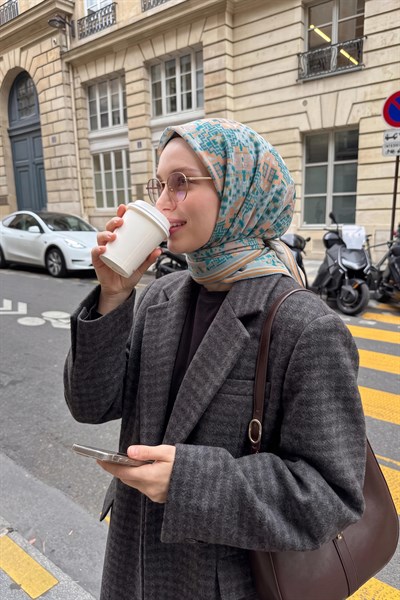 Soft Eşarp Pixel Ethnic Su Yeşili