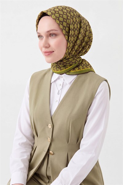 Soft Eşarp Retro Geometrik Acı Kahve