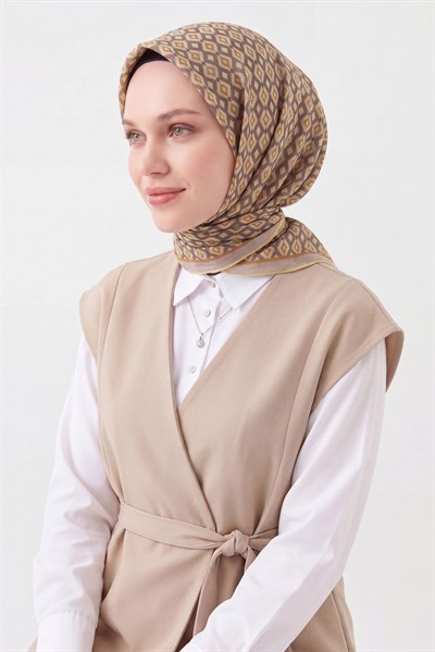 Soft Eşarp Retro Geometrik Açık Sarı