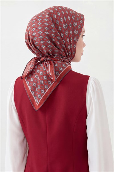 Soft Eşarp Retro Geometrik Koyu Kırmızı