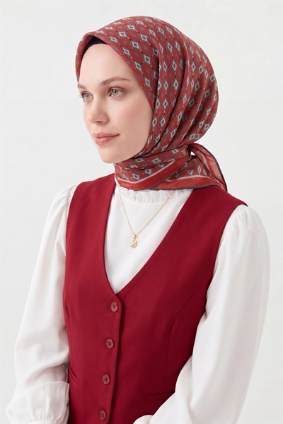 Soft Eşarp Retro Geometrik Koyu Kırmızı