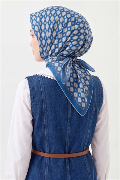 Soft Eşarp Retro Geometrik Mavi