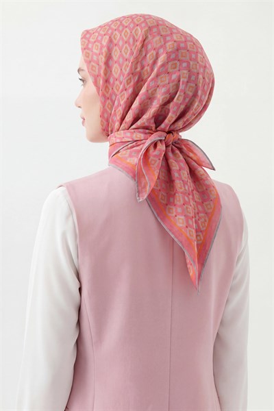 Soft Eşarp Retro Geometrik Pembe