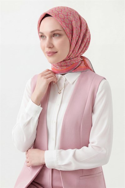Soft Eşarp Retro Geometrik Pembe