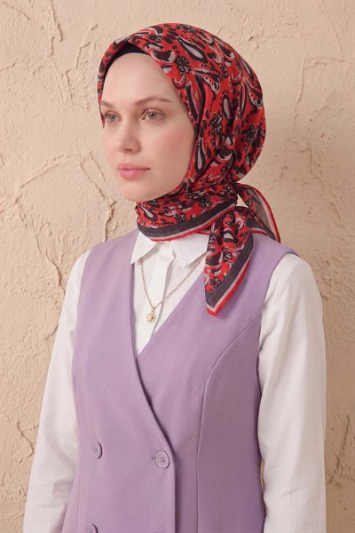 Soft Eşarp Şal Motif Kırmızı 90x90