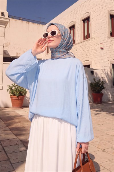 Soft Eşarp Vintage Floral Gök Mavisi