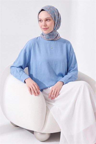Soft Eşarp Vintage Floral Gök Mavisi