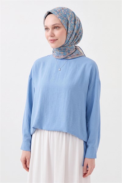 Soft Eşarp Vintage Floral Gök Mavisi