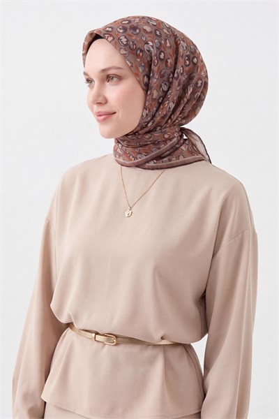 Soft Eşarp Vintage Floral Koyu Vizon