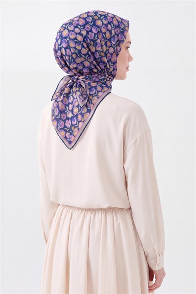 Soft Eşarp Vintage Floral Lacivert