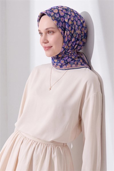 Soft Eşarp Vintage Floral Lacivert