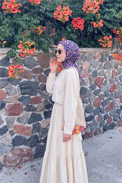 Soft Eşarp Vintage Floral Lacivert