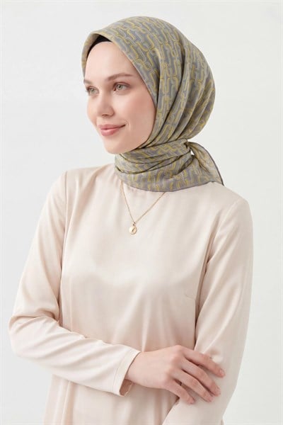 Soft Eşarp Zincir Desen Koyu Gri 90x90