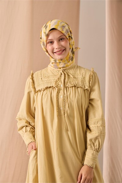 Soft Pamuk Eşarp Butter Yellow Sarı Desenli 90X90