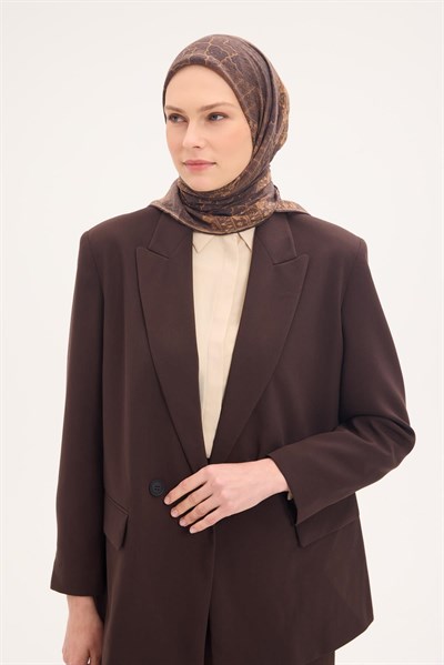 Tencel Monare Eşarp Osmanlı Desen Kahverengi 90X90