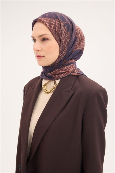 Tencel Monare Eşarp Osmanlı Desen Lacivert 90X90
