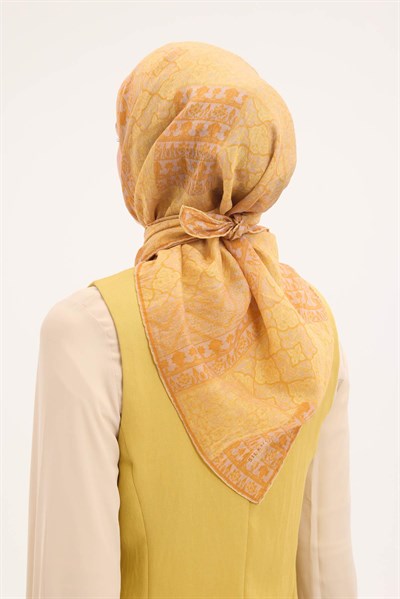 Tencel Monare Eşarp Osmanlı Desen Sarı Turuncu 90X