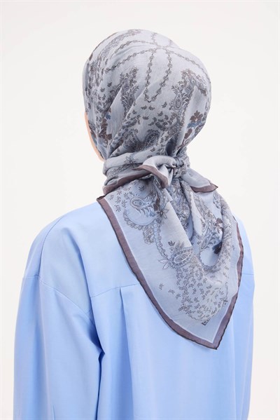 Tencel Monare Eşarp Şal Desen Buz Mavi 90x90