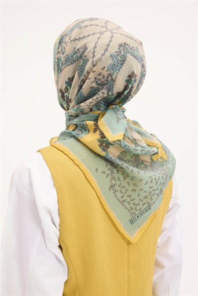 Tencel Monare Eşarp Şal Desen Çağla Yeşili 90x90